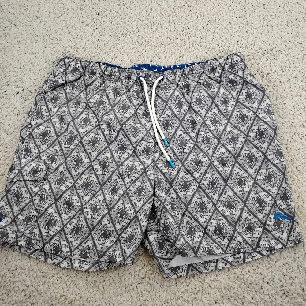 Tommy Bahama Swim Trunks Mens Extra Large Gray Pool Surf Beach Lined Geometric